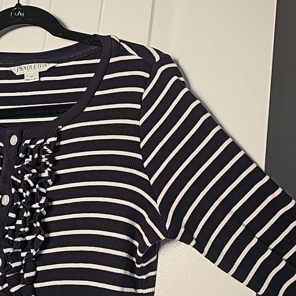 Pendleton MP navy blue/white striped ruffled cardigan - Picture 8 of 15